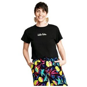 Tabitha Brown womens Sz XS black short sleeves embroidered top